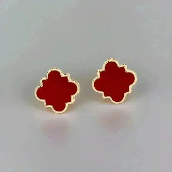 Chloe Clover Stud Earrings 18k Gold Plated Earrings in Red - Picture 3 of 7